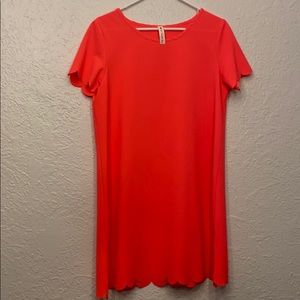 Hot pink scalloped shift dress